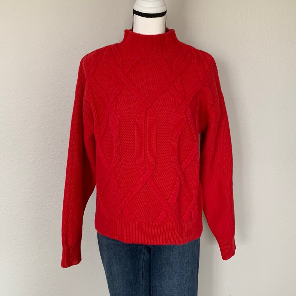 MOVING SALE! Everlane Red Wool Mockneck Cable Sweater - Size M